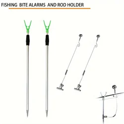 2pcs Premium Aluminum Alloy Tiered Shelf Fishing Rod Holders with Fishing Alarms Sturdy Fishing Pole Stands and Space-Saving Des