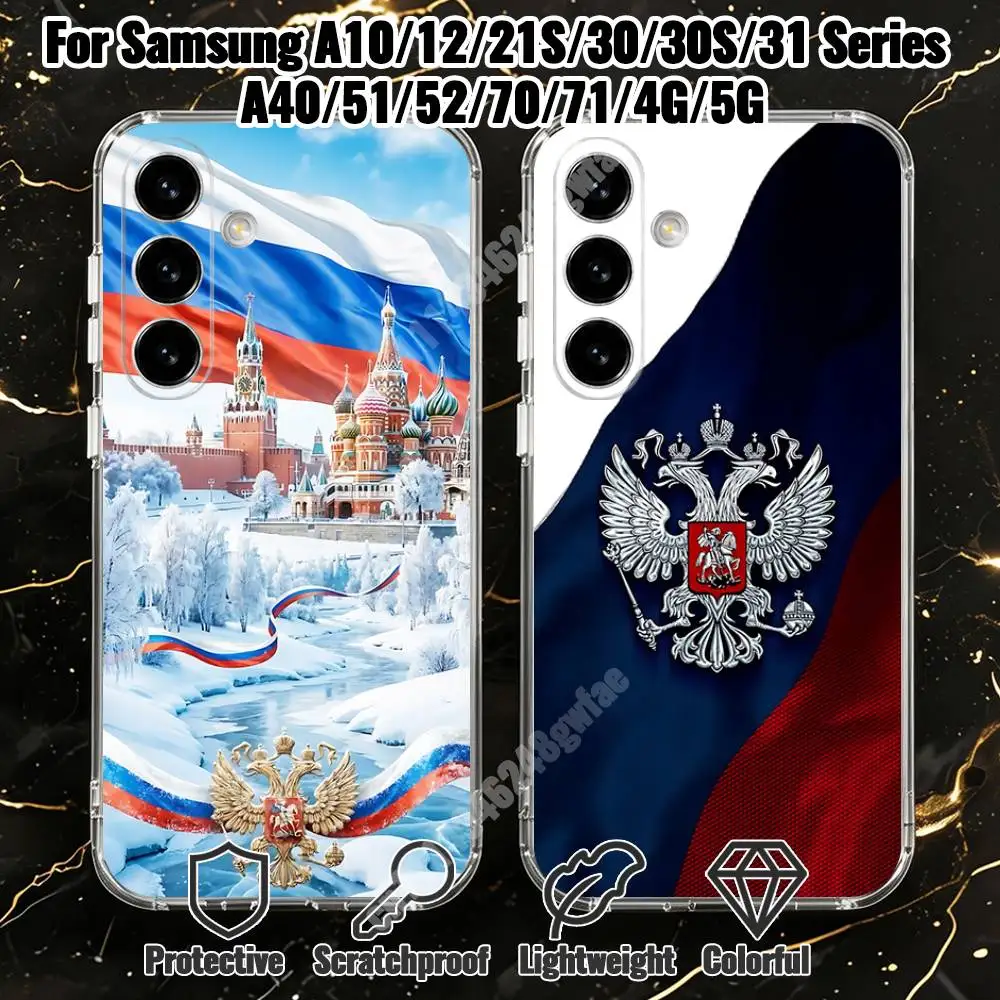 Russian Flag Moscow K-Kremlin Culture Phone Case for Samsung Galaxy A10 A12 A21S 30S A30 31 51 52 70 71 Transparent Bumper