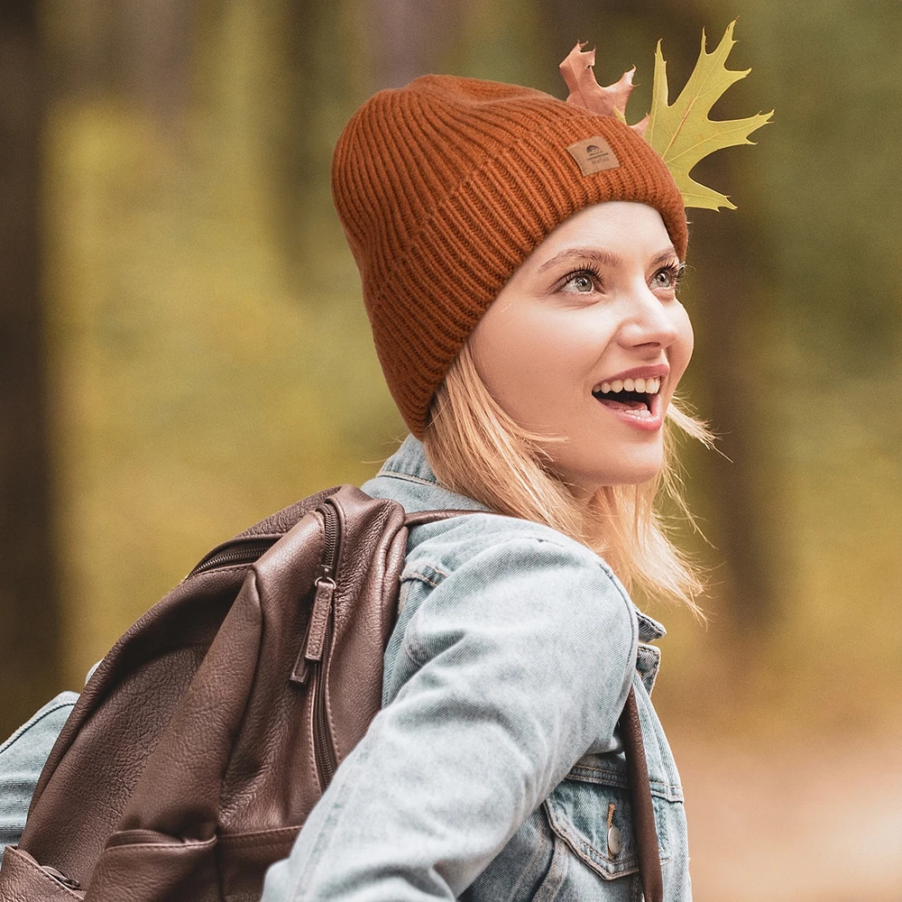 Women's Warm Knitted Beanies Hat Soft Warm Wool Foldable Brim Beanie Comfortable Autumn Fashion Winter Solid Skull Cap
