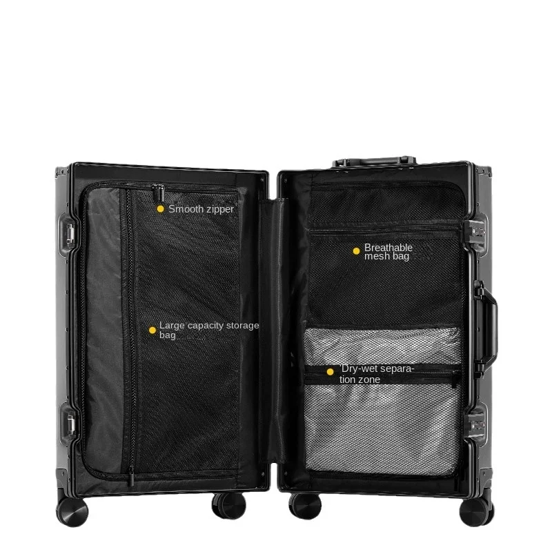 Aluminum-Magnesium Alloy Password Luggage With Wheels Trolley Case  Carry On Travel Luggage Boarding Metal Hard