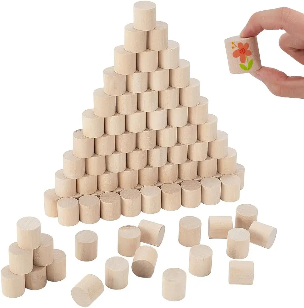 100Pcs Wooden Cylinder Blocks 25x25mm Unfinished Beech Wood Craft Sticks for DIY Crafts, Painting, Building, Carving, Home Decor