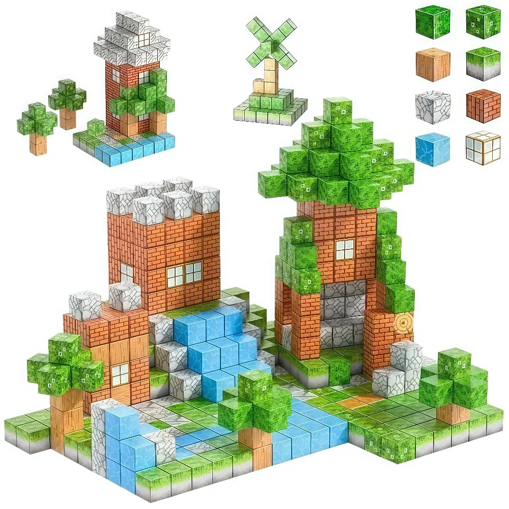 

DIY Magnetic Blocks Build Mine Magnet World Set, Magnetic Building STEM Toys for Boys & Girl Kids Toddler Toys for 3+ Years Old