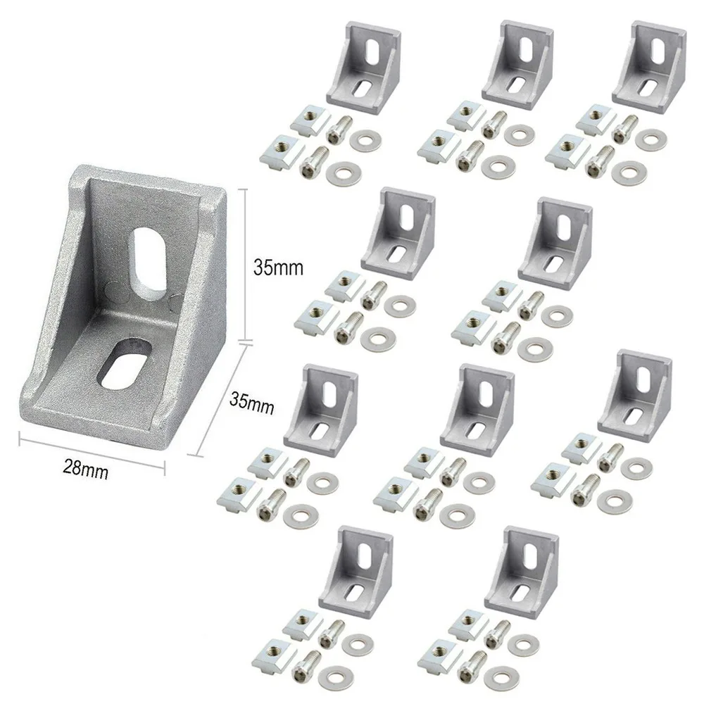 Kit da 10 staffe angolari argentate per profili in alluminio 3030, connettore standard europeo per scanalatura 8, elementi di fissaggio per l'assemblaggio di profili estrusi 3030.