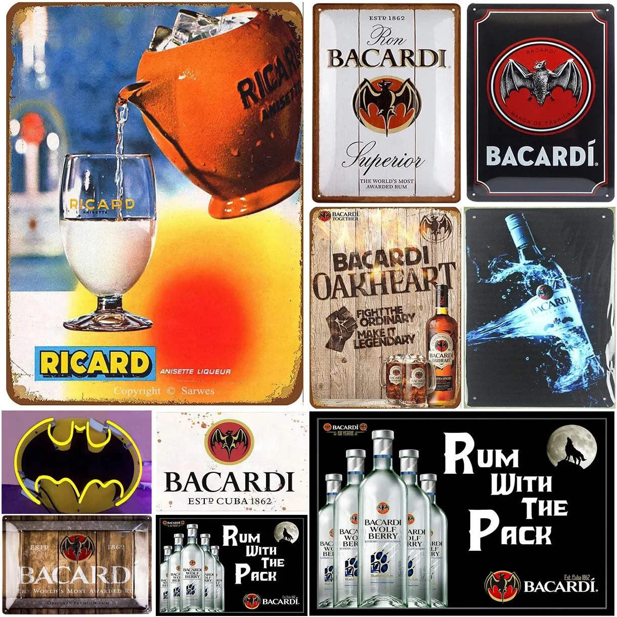 1Pc Vintage Bacardi Rum Metal Aluminum Signs Plaque Plate Retro Wall Art Posters for Man Cave Bar Pubs Clubs Painting Decoration