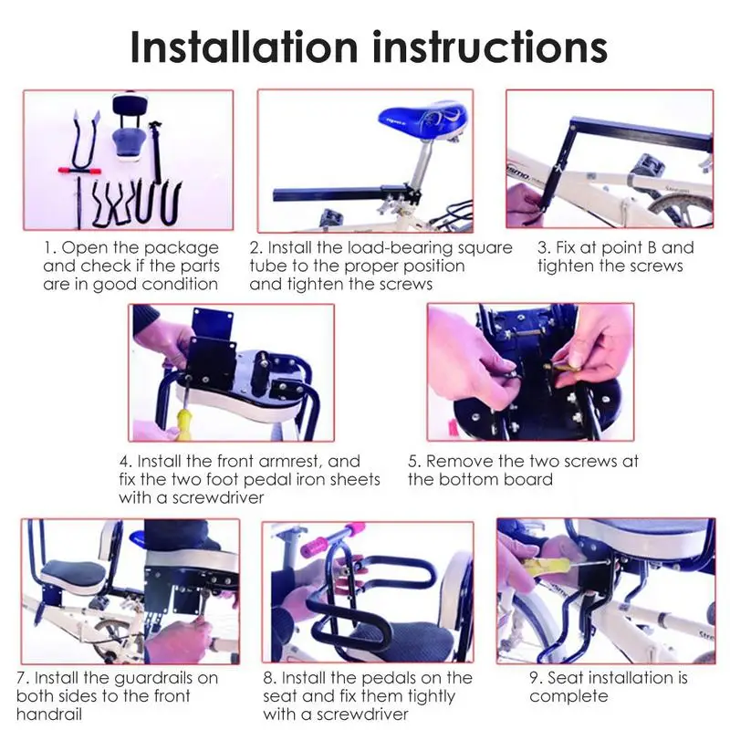 Odpinany rower dla dzieci Seat przód roweru Mount Baby Saddle Carrier bezpieczne siedzenie z poręczą dla dzieci akcesoria malucha