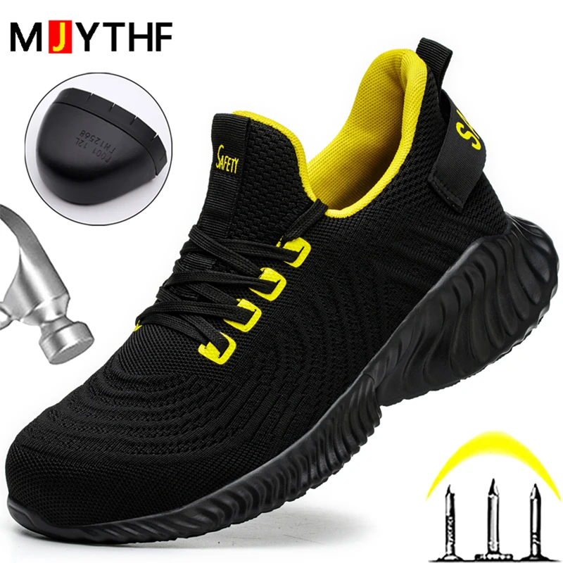 Lightweight Safety Shoes Men Steel Toe Anti-smash Work Sneakers Protective Shoes Breathable Mesh Indestructible Shoes Size 47