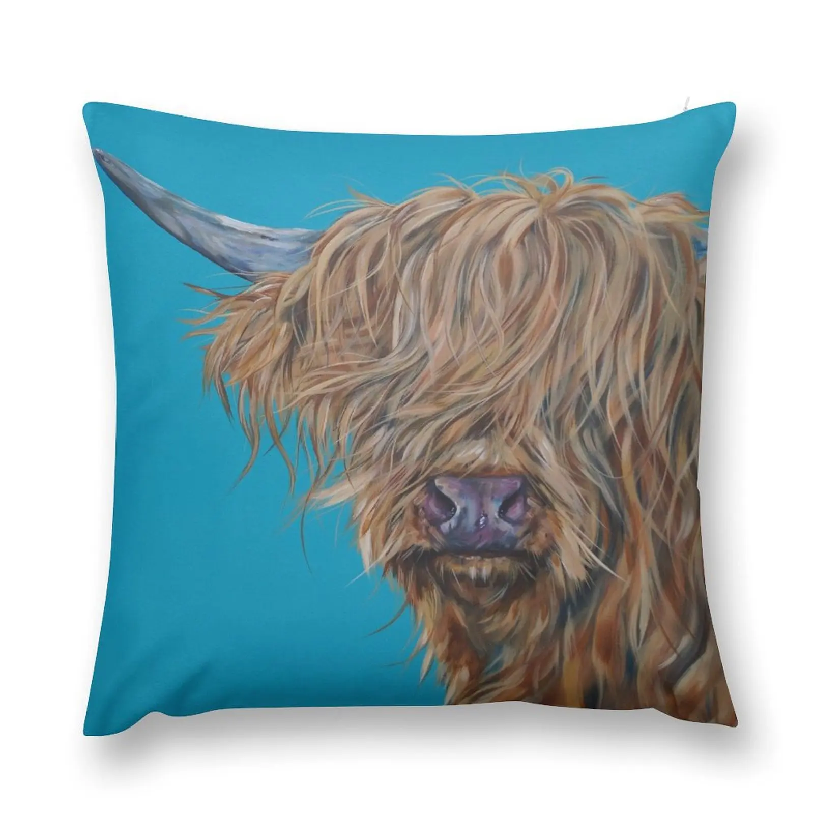 

Fluff McDuff. Highland hairy cow, Heilan Scottish coo art by award-winning UK artist Sam Fenner Throw Pillow