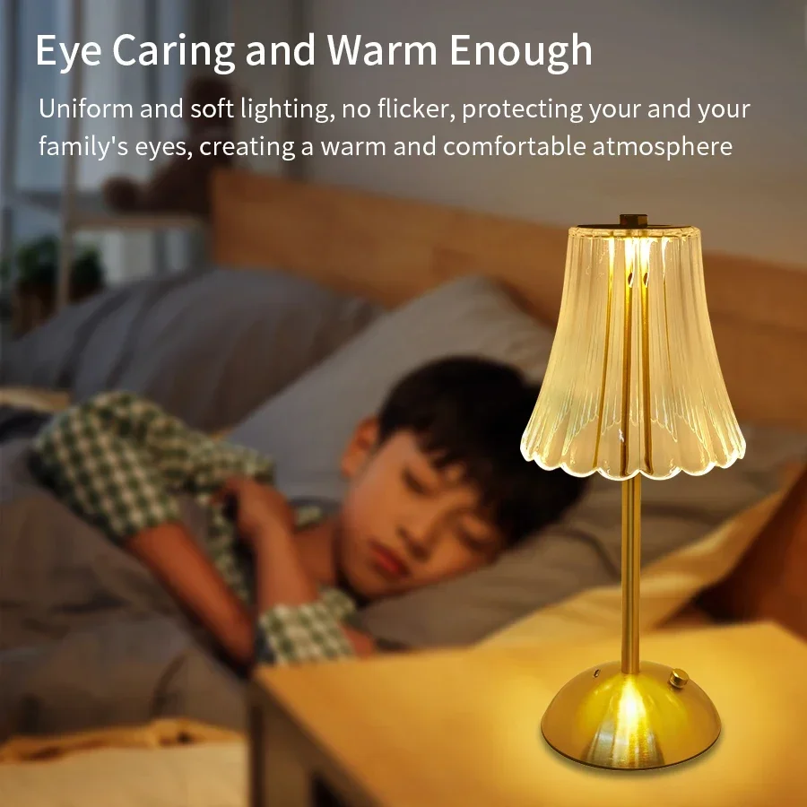 LED Table Lamp Touch Sensor Crystal Retro Night Light Rechargeable Wireless Reading LampFor Restaurant Hotel Bar Room DecorLight image 2
