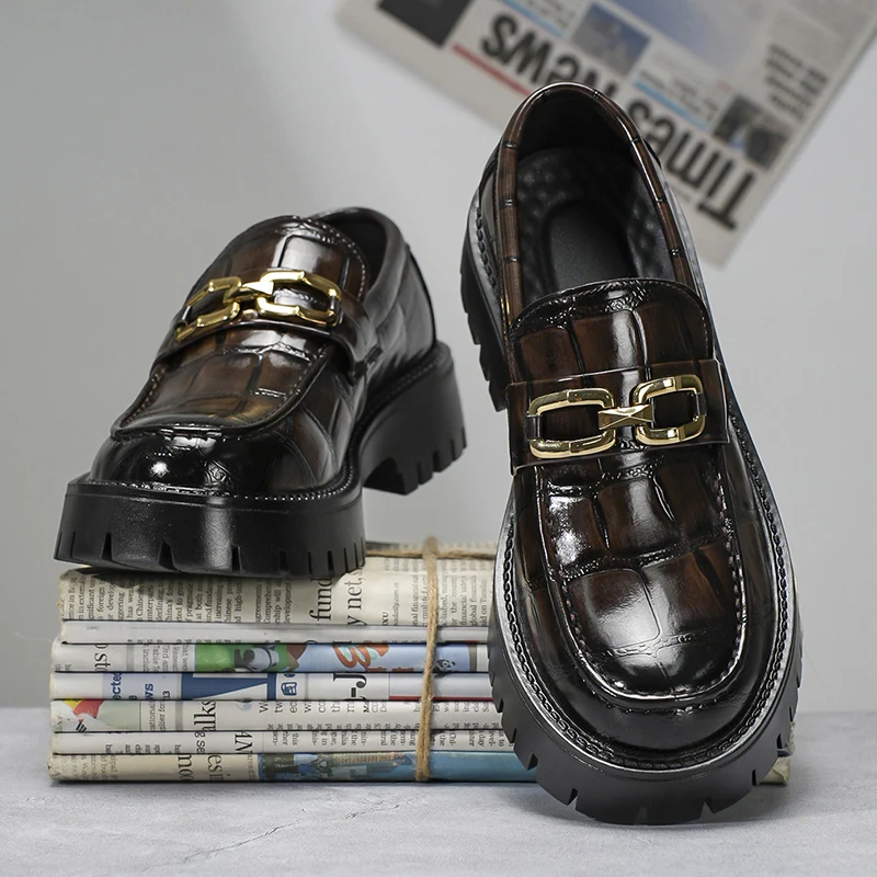 

Мужские лоферы большого размера, повседневные модельные туфли, туфли на толстой подошве, увеличивающие рост, удобные деловые кожаные оксфорды большого размера