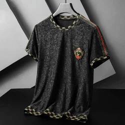 European luxury jacquard short sleeve t-shirt men's round neck summer new large embroidery badge Korean half sleeve Fashion Top
