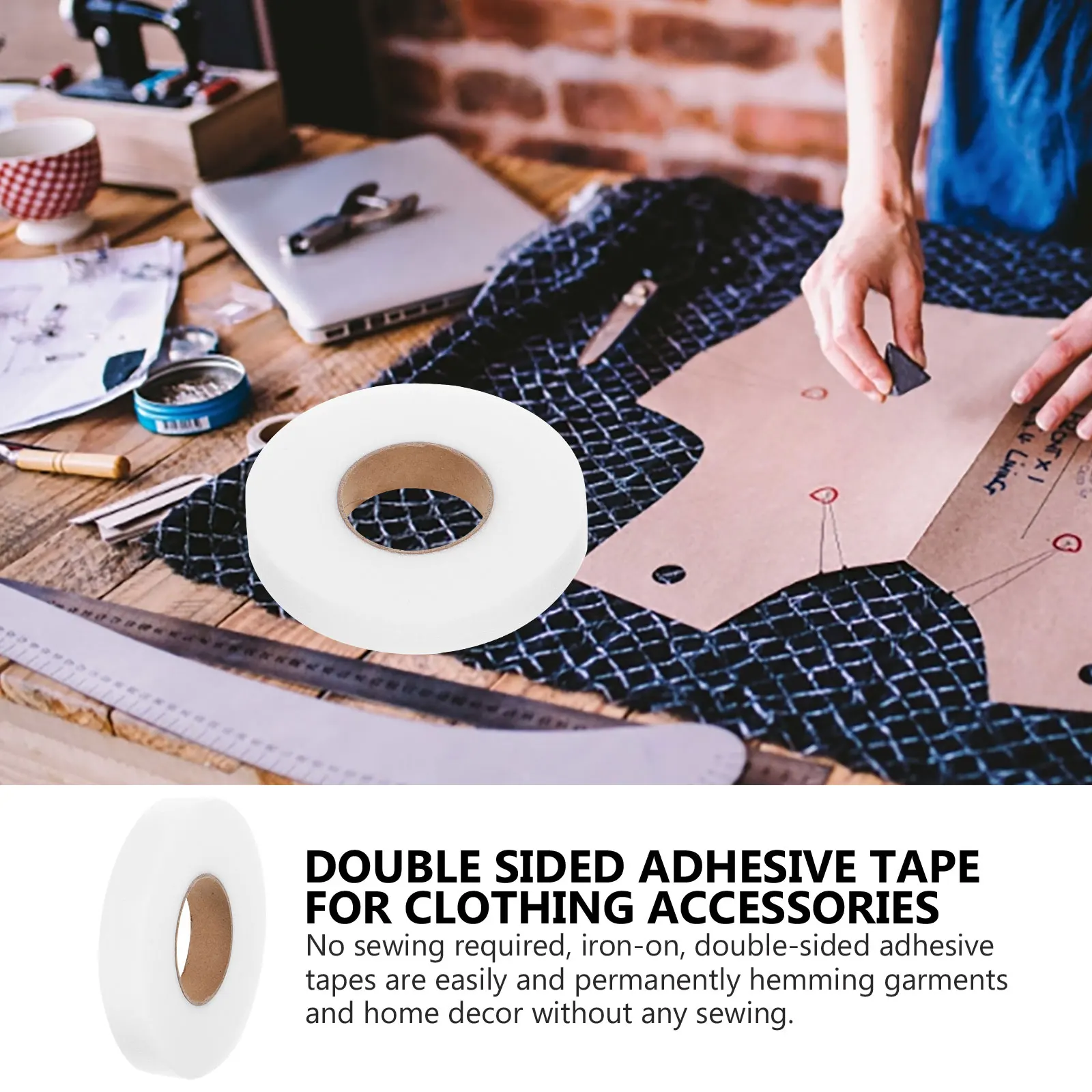 

2 Rolls Double Sided Tape Cloth Hemming Clothes Accessories Reusable Adhesive Dress Curtains Iron On Heat Bond Sewing