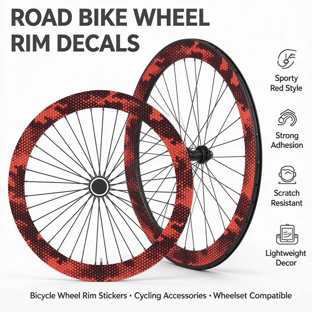2 Wheels Set Red Dot Pattern Road Bike Rim Stickers Durable UV Waterproof Vinyl Cycling Wheel Decor Stickers