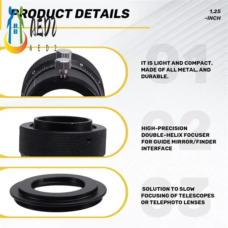 

AED2-1.25Inch Double Helical Focuser With Compression Ring SCT Outer Thread Adapter For Astronomical Telescope Guidescope