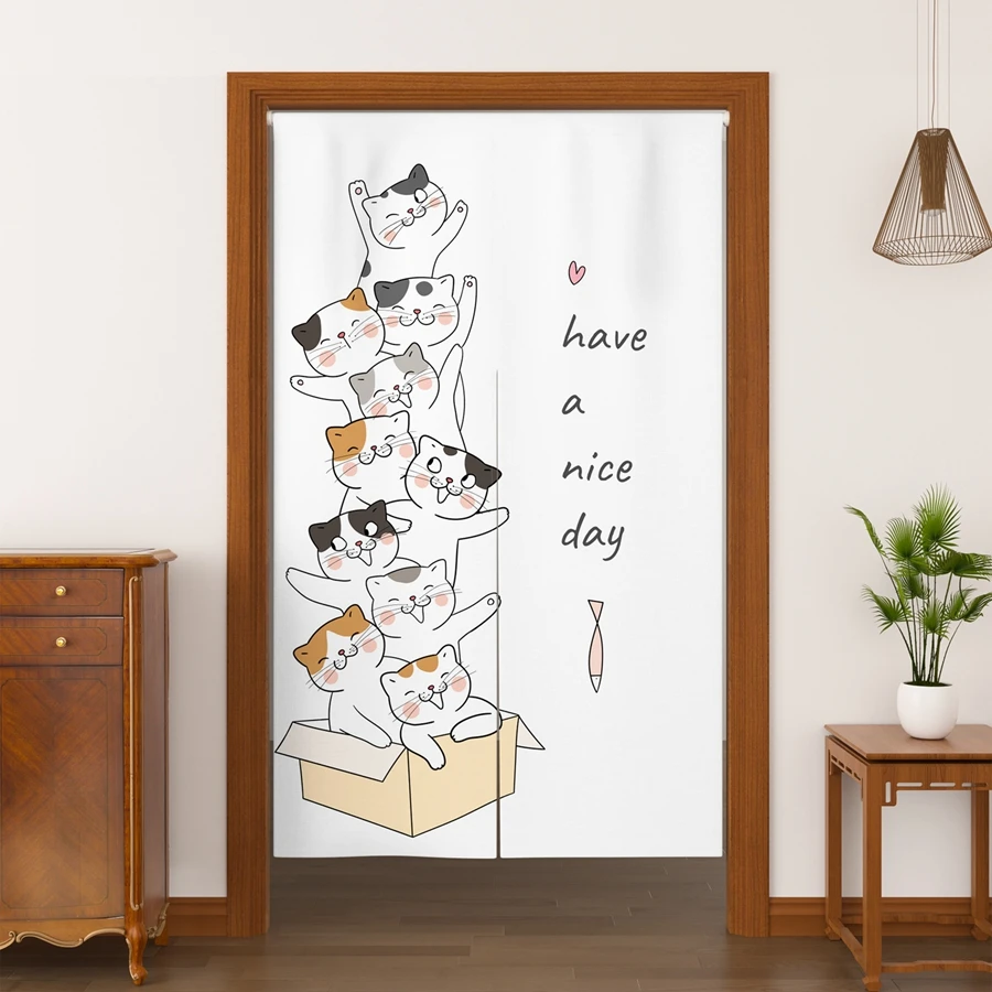 Hand Painted Funny Cats Japanese Door Curtain Cabinet Curtain Living Room Bedroom Decor Partition Feng Shui Half