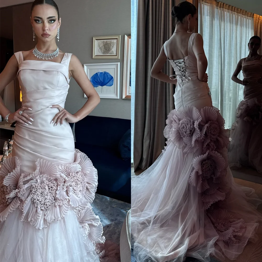 

Customized Elegant Pink Tulle Evening Dress Modern Strapless Homecoming Dresses Classic Lace Up Back Special Occasion Gowns