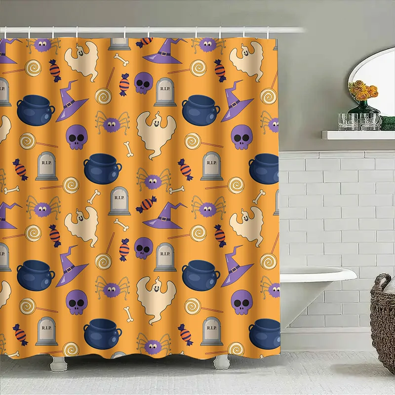 

Tuniu Halloween Cartoon Bat Ghost Shower Curtain for Kids Baby Girls Room Decor