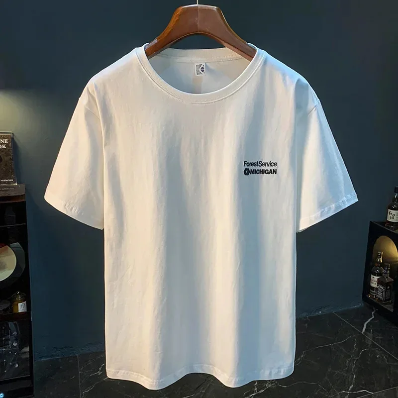 Short sleeved T-shirt men's minimalist printed summer thin style trendy casual loose elastic breathable versatile top