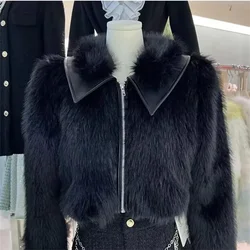 Black Xiaoxiangfeng Women Fur Coat Shallow Imitation Fox Plush Short Jacket Autumn Winter Women's New Korean lapel Fur Jackets
