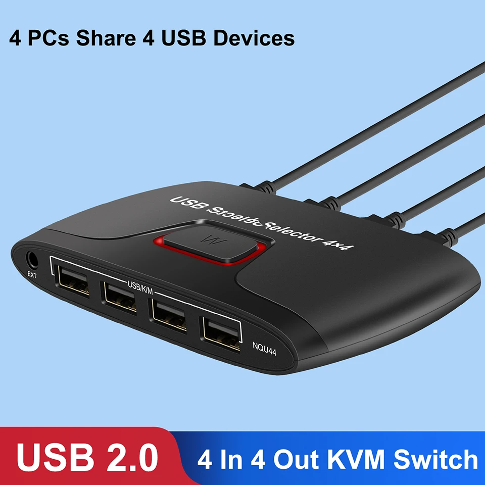 

USB KVM Switch Selector USB Switcher with Extender 4 Computers Share 4 USB Hub Ports for Keyboard Mouse Printer U Disk
