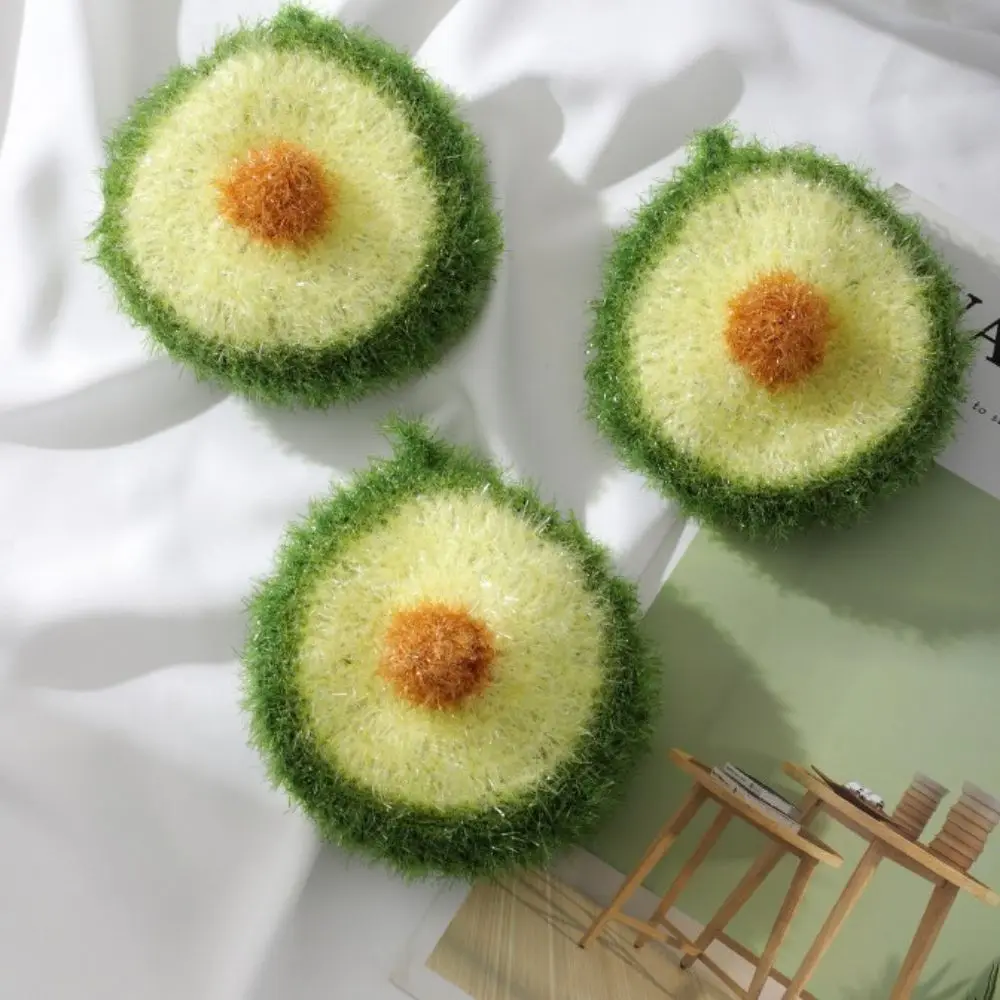 Cute Kitchen Cleaning Cloth Avocado Flower Non-Damaging Scrubbing Kitchen Rag Green Pink Pot Scrubbing Scouring Pad