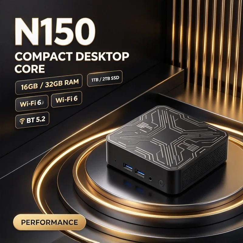 Mini Office PC High-Speed Intel N150 Small Desktop Computer Fast Performance with Rich Ports for Business Office Home Gaming