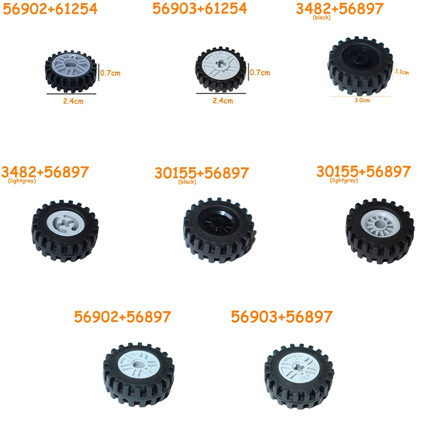 Tire Wheels Cross Hole Set Car Truck Hub Technical Bricks MOC Motorcycle Building Blocks 3482 30155 56897 56902 56903 61254