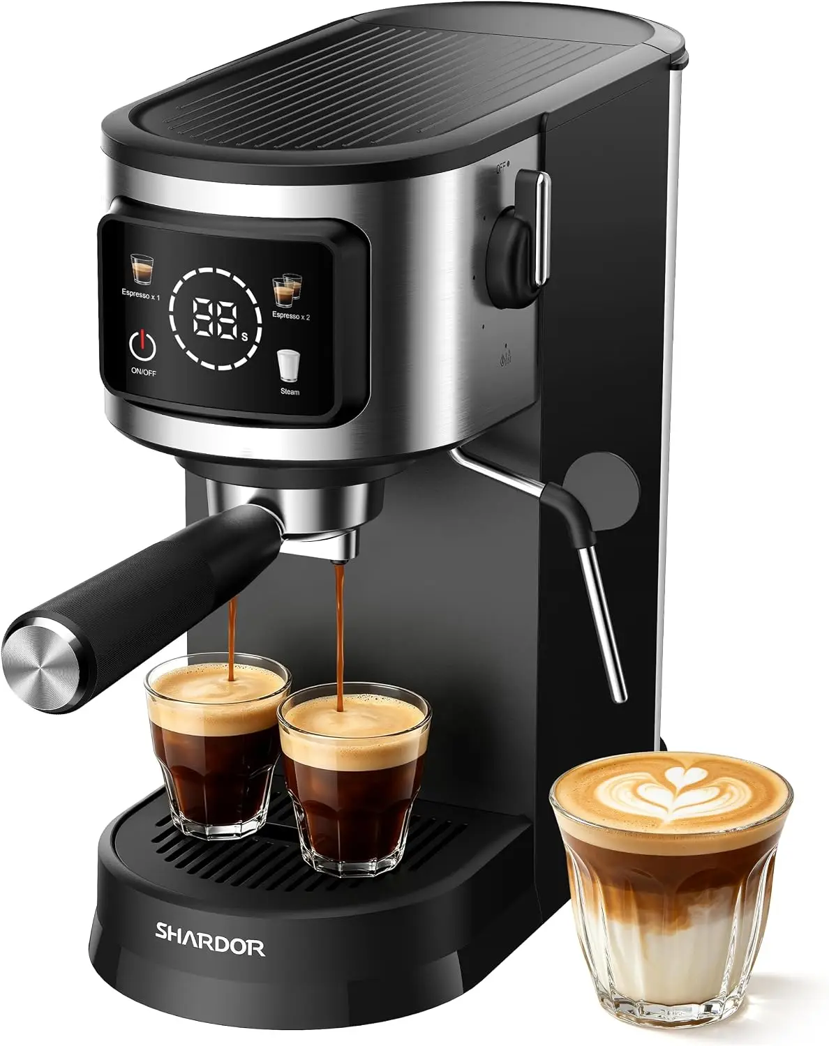 Espresso Machine 15 Bar with Milk Frother and LED Touchscreen, Black - Single & Double Shot Capability, Strong Steam Wand, 40.6o