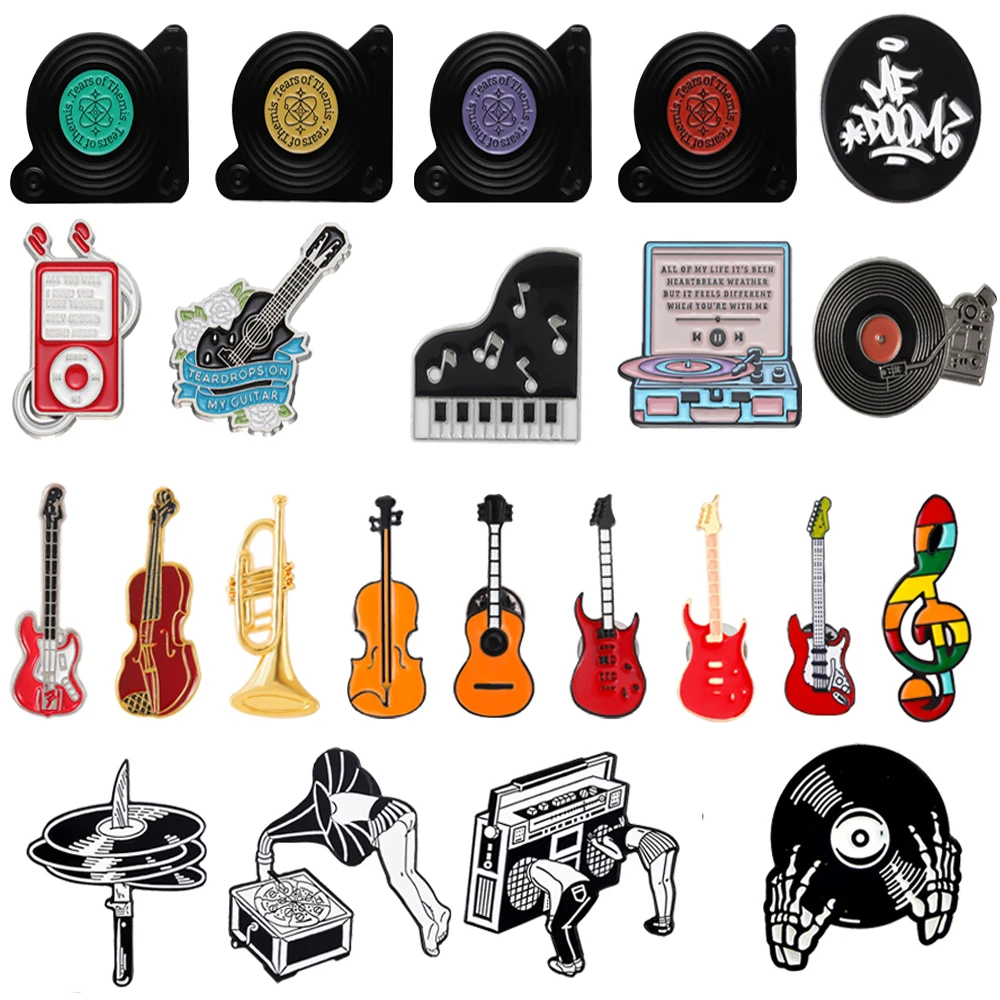 Classic Music Enamel Brooch CD Rock Rainbow Cool Disc Skeleton Hope World Good Vibe 90's Music Life Badge Punk Lapel Pin Jewelry