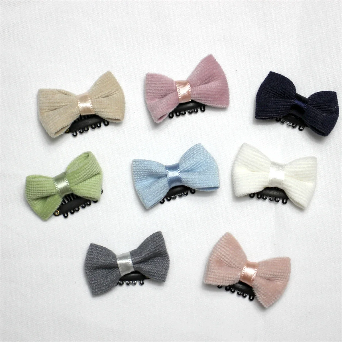 Macarons Color Velvet Ribbon Small Bow Hair Clip Baby Fine Wispy Hair Mini Latch Wisp Clip Children Cute Bobby Hairpin Barrettes