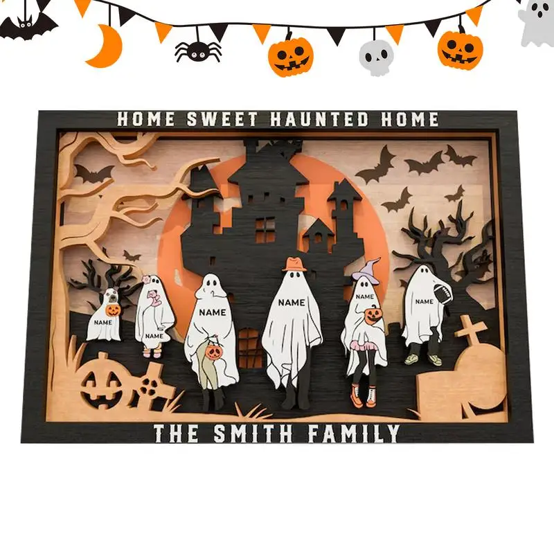 Ghost House Tabletop Ornament 3D Wooden Centerpiece Decoration Ghost House Pumpkin Decoration For Haunted House Indoor Halloween