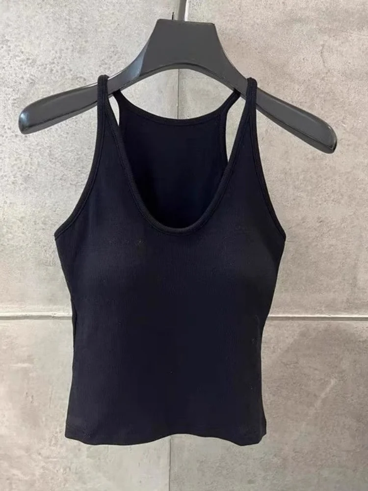 Summer New Women's Sleeveless U-Neck Cotton 95 Vest with Chest Pad Back Beauty Tank Top Inner Wear for Spring And Summer