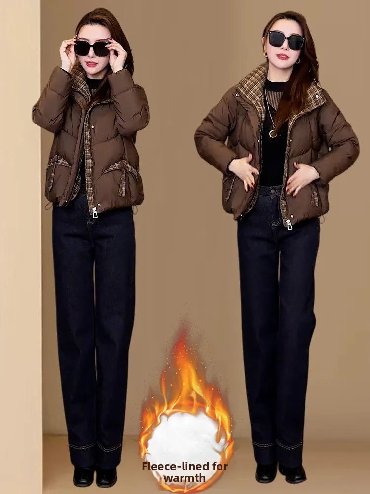 Faionable Fce forrado Thiened juvenil a cuadros abajo algodón Jaet Casual mujer ort prendas de vestir exteriores 2025 invierno nuevo Sle Kor...