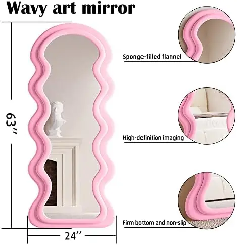 Full Length Mirror 63"x24", Irregular Wavy Mirrors, Wave Arched Floor Mirror, Wall Mirror Standing Hanging or Leaning view 5