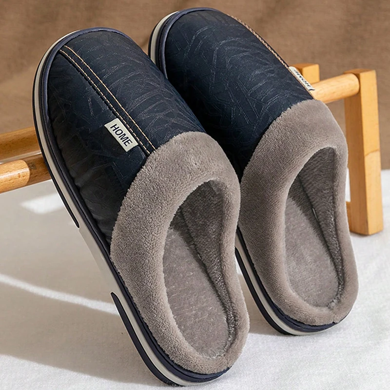 Men's & Women's Autumn‑Winter Waterproof Fleece‑Lined Closed‑Toe Slippers, Thick‑Sole Anti‑Slip Plush Warm Indoor‑Outdoor Cold‑P