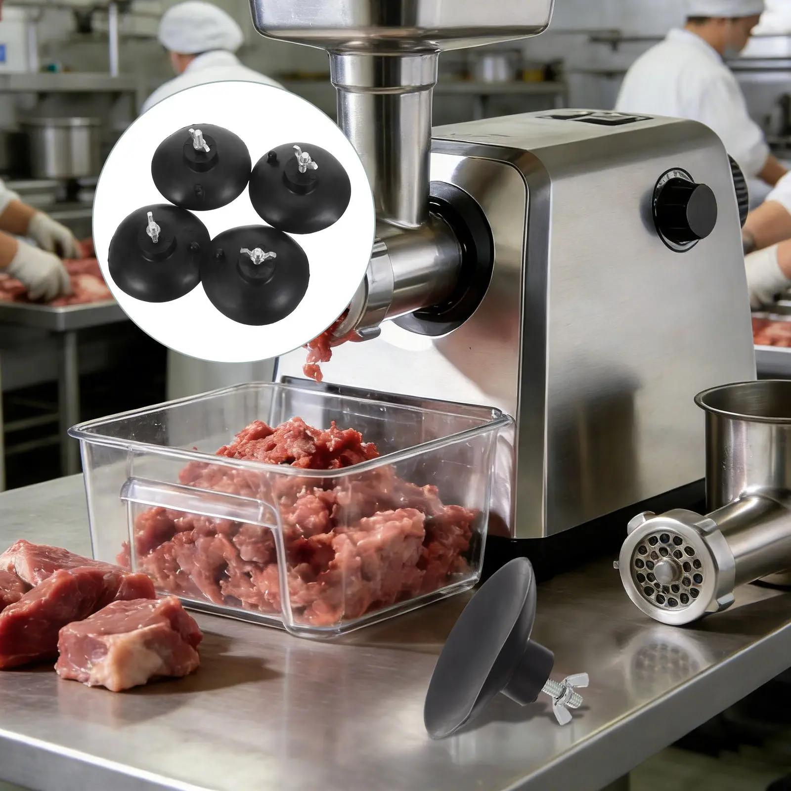 4 Pcs Plastic Sucker Pvc Suction Cup Screw Mounting with Thread Meat Mincer Attachment Black Portable Stuffer
