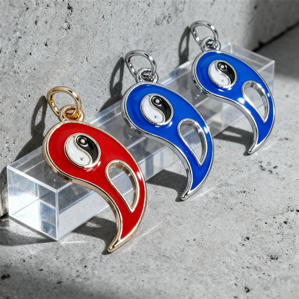 

4Pcs Pendants Brass Enamel Yin Yang Charms Geometric Oriental Style for DIY Jewelry Making Necklace Bracelet Daily Accessories