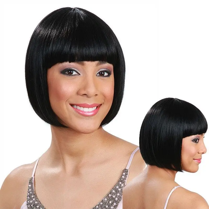 

European and American wigs, black short hair ladies' synthetic style bob wig full head cover for daily wear