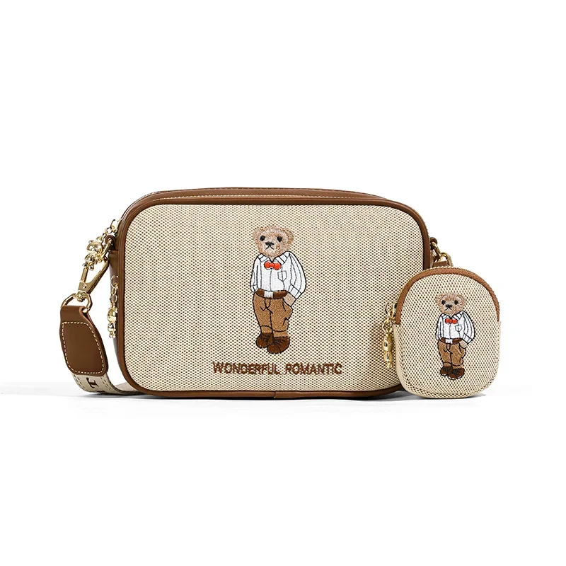 2024 New Single Shoulder Crossbody Bag Leisure Fashion Versatile Square Bags Shopping Travel Small For Women Letter Bear Pattern