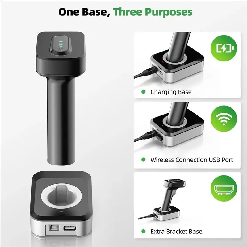 HOT!A72T Handheld Wireless Bluetooth Barcode Scanner 2D QR Code Reader Bar Code Scanning Device With Charging Base