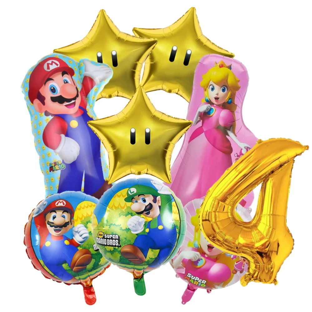 

9pcs Super Mario Theme 32inch Yellow Number 1-9 Balloons Set For Children's Birthday Party Background Decorations Balloons Gifts