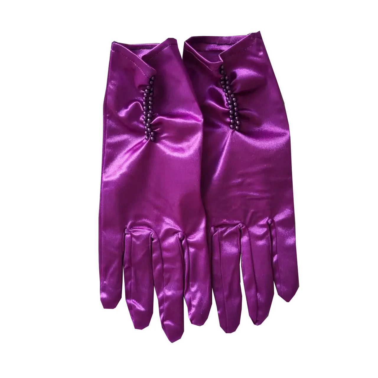 Guantes hasta la muñeca con cuentas de perlas para mujer, Sexy, negro, blanco, corto, satén, Damas, niñas, boda, mano, 1 par