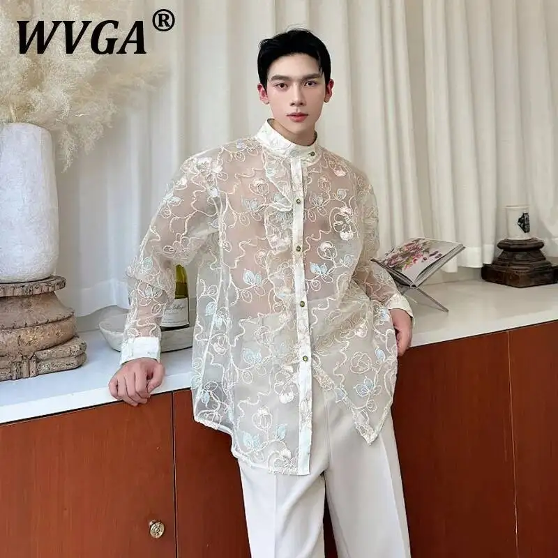 

WVGA летние новые мужские рубашки с индивидуальным дизайном и вышивкой, жаккардовые тонкие рубашки с длинными рукавами, нишевые свободные шикарные повседневные рубашки Ins W7463