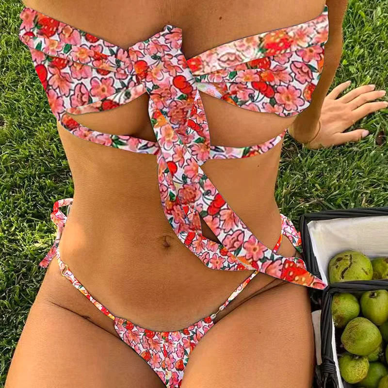 Bikini europeo y americano para mujer, bañador Sexy multicolor, traje de baño de color sólido, conjunto de Bikini 2023