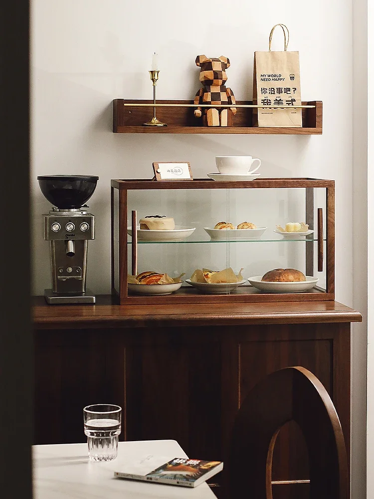 Coffee shop dessert and bread display cabinet, vintage solid wood glass cabinet, toy figurine display and storage