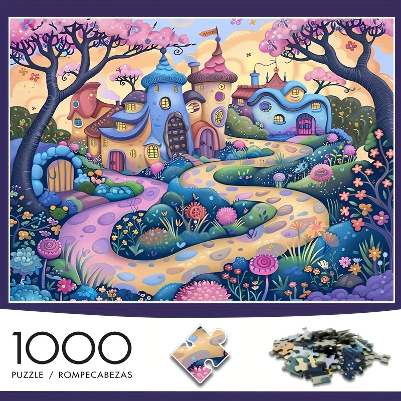 

1000pcs Adult Puzzle - Enchanted Fairy-Tale Cottage Scene with Vibrant Colors, 70x50cm/27.56x19.69in Thick & Durable Cardboard