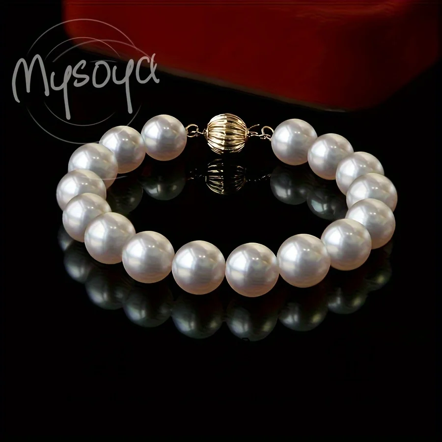 

MYSOYA 8-10 мм браслет с пресноводным жемчугом, сферические аксессуары, ювелирные изделия унисекс, идеально подходящие для повседневной носки, свадьбы, дня рождения, Рождества