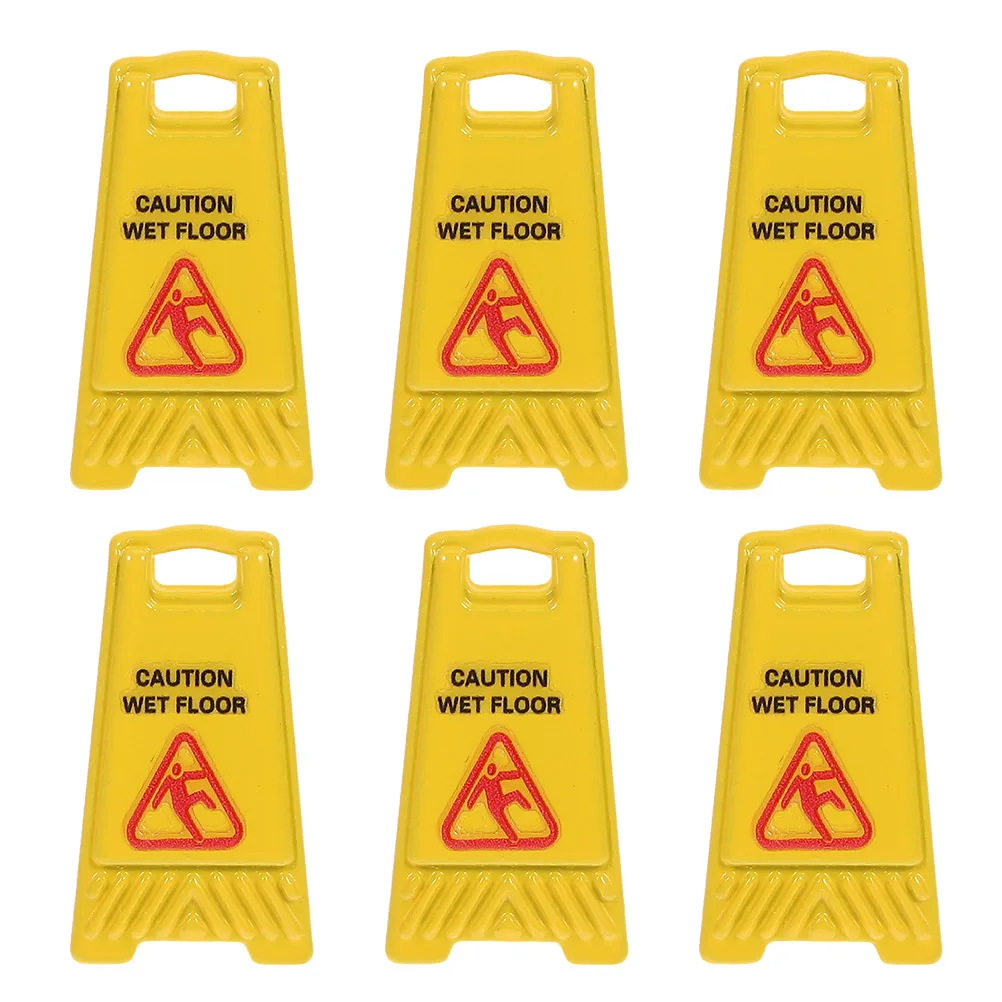 

6pcs Miniature Caution Wet Floor Signs Realistic Tiny Warning Signs For Dollhouse Mini Dioramas Decor Safety Education Role Play