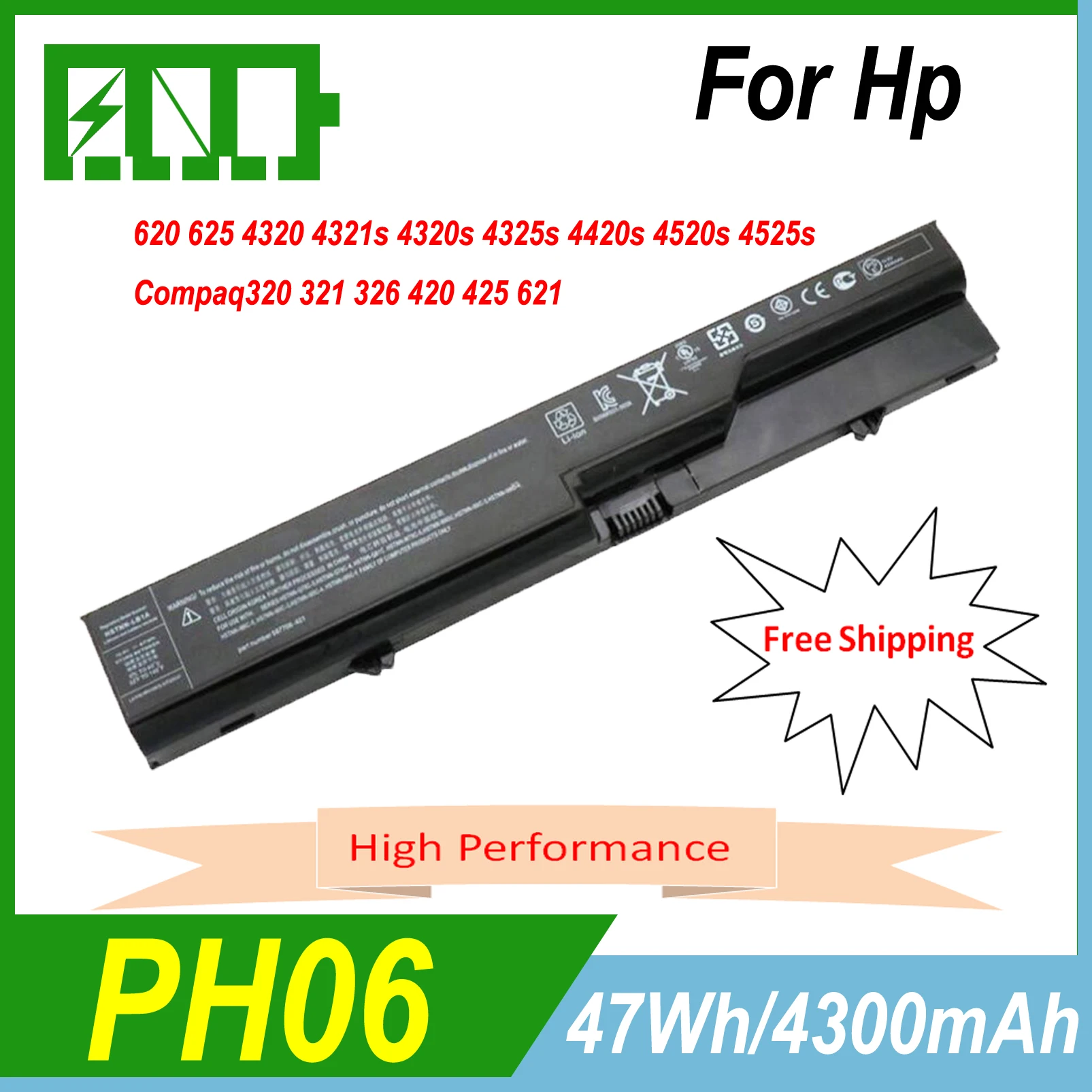 PH06 Laptop Battery For HP ProBook 4320 4325s 4320s 4321 525s 4321s 4520s 4320t 4326s 4420s 4421s 4425s 4520 620 625 4300mAh