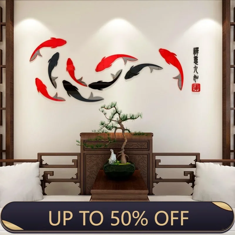 3d three-dimensional acrylic wall stickers living room TV background wall decoration layout 9 fish self-adhesive wall stickers