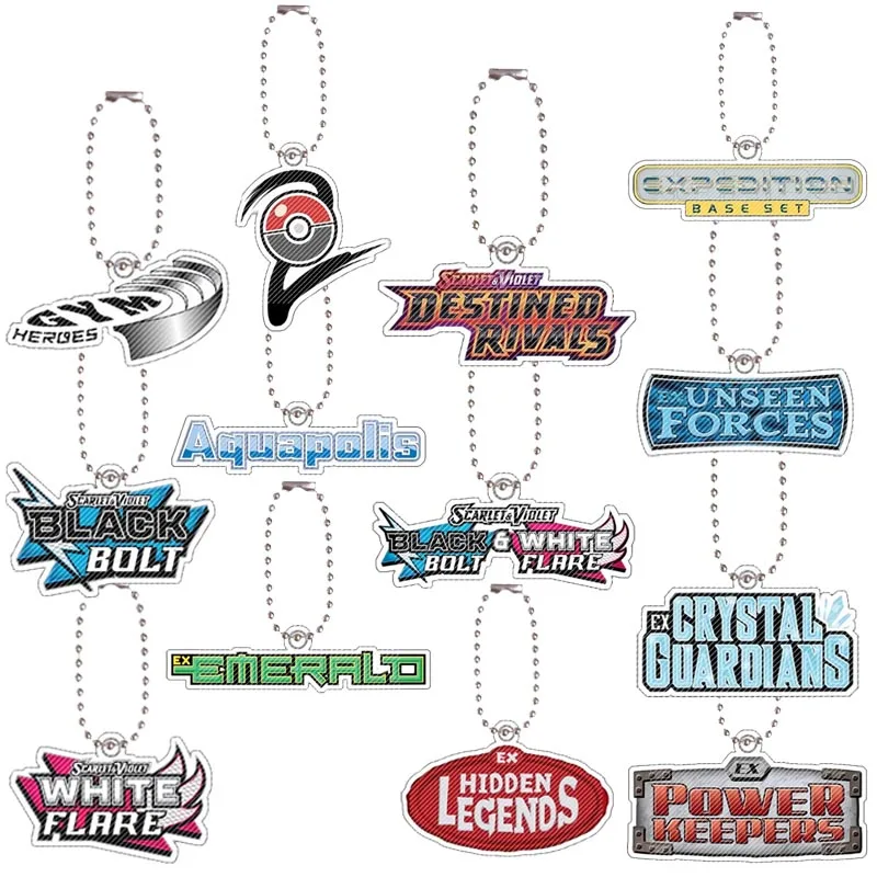 Anime pokemon sv11 sv10 glória do equipe foguete neo destino logotipo acrílico chaveiro jogo coleção cartão saco acrílico pingente presente